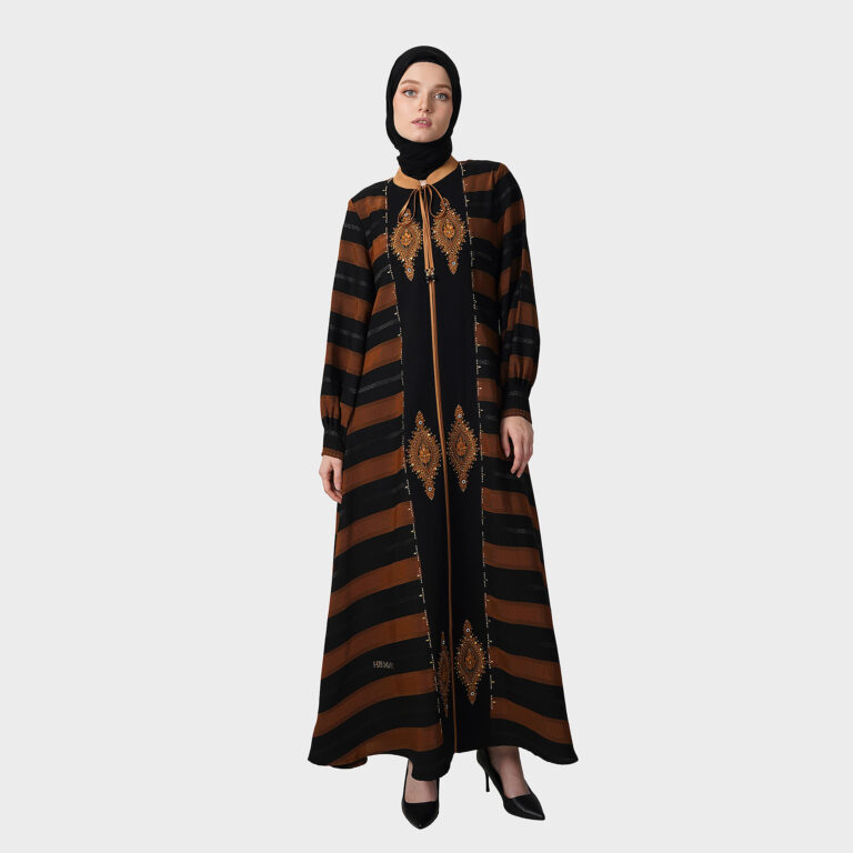 Ornate Stripes Abaya - Gold