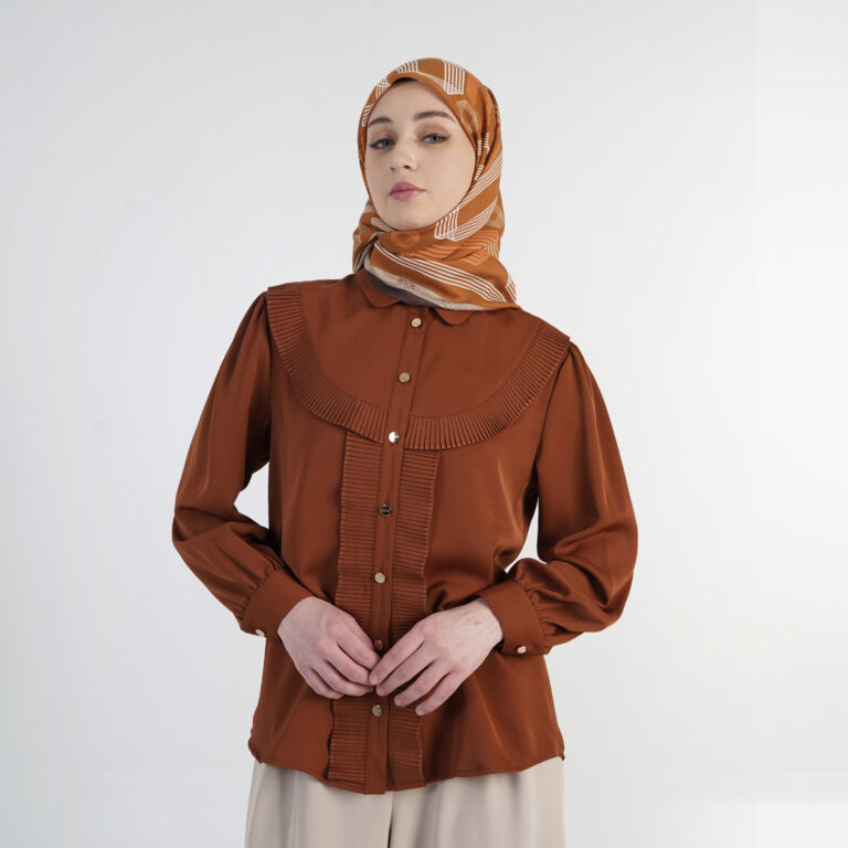 Veloura Pleated Blouse - Brick