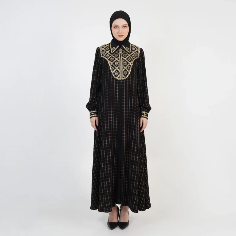 Couture Grid Abaya - Brown