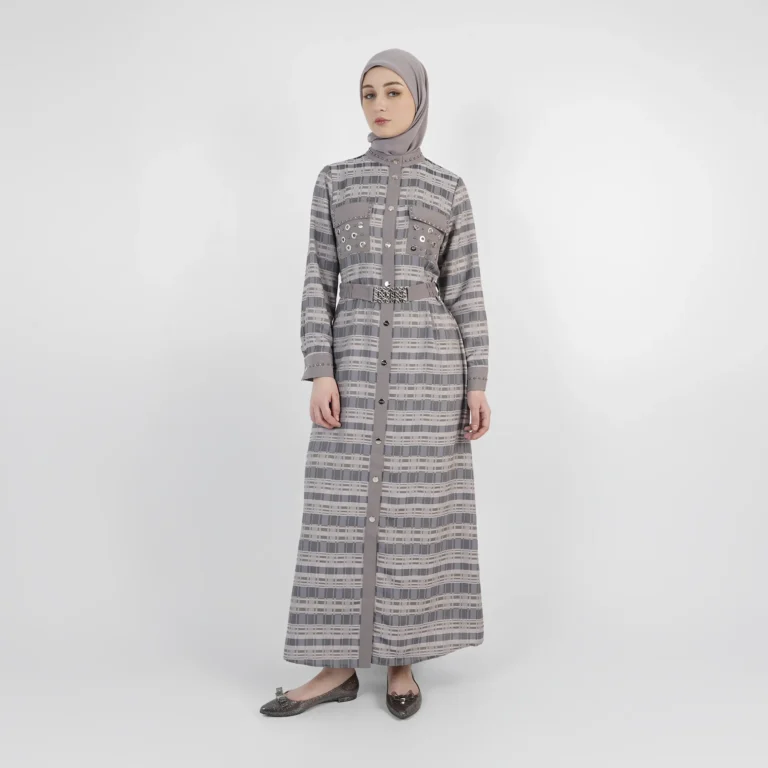 Modanah Grid Abaya - Grey
