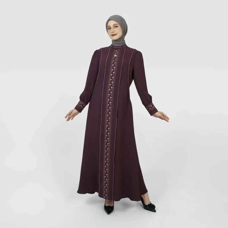 Embossa Flow Abaya - Burgundy