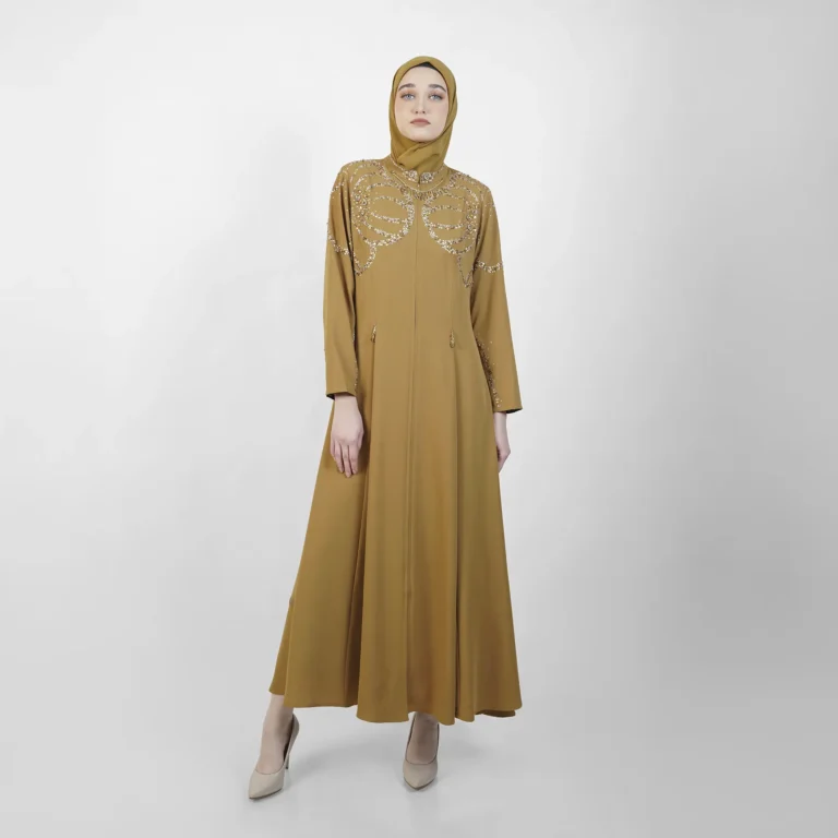 Velour Sparkle Abaya - Mustard
