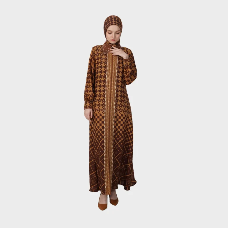 Arqa Pattern Abaya - Brown