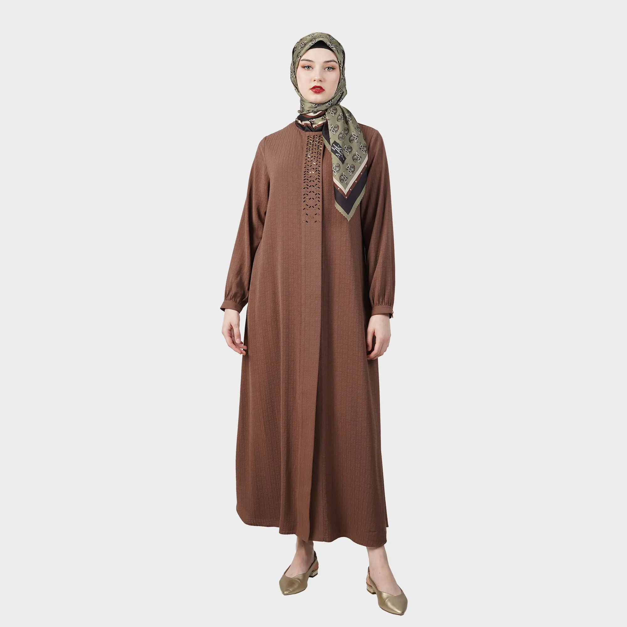 HIKMAT Casual Abaya C8477 Brown (1)